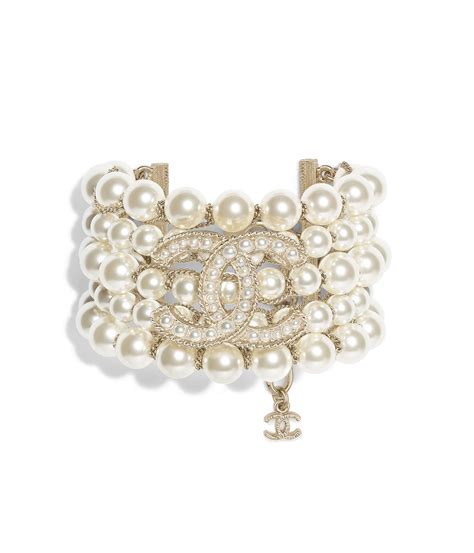 chanel costume bracelets|chanel pearl bracelet with logo.